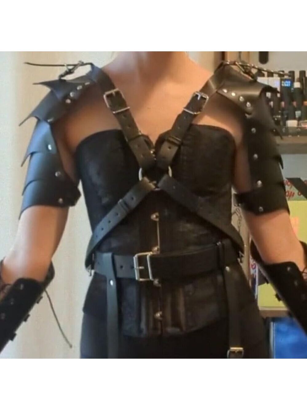 Medieval Knight PU Leather Leggings Corset Belt Shawl Renaissance Shoulder Cape